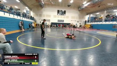 88-91 lbs Round 3 - Cordel Smith, Riverton Middle School vs Jason Unruh, Rocky Mountain Middle School