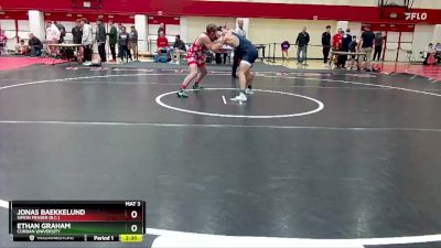 197 lbs Champ. Round 1 - Ethan Graham, Corban University vs Jonas Baekkelund, Simon Fraser (B.C.)