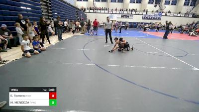 83 lbs Round Of 16 - Santiago Romero, Rogers Iron Wrestling vs MATEO MENDOZA, Fayetteville Youth Wrestling Club