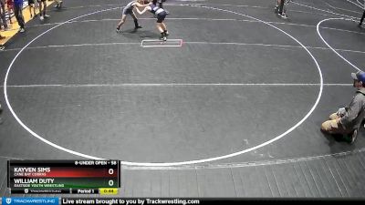 58 lbs Semifinal - William Duty, Eastside Youth Wrestling vs Kayven Sims, Cane Bay Cobras