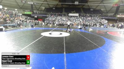 58 lbs Quarters - Lennox Caro, Team Aggression Wrestling Club vs Hazel Cook, Tahoma Jr. Bears Wrestling Club
