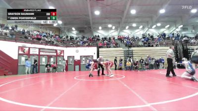 144 lbs Quarterfinal - Owen Porterfield, Center Grove vs Grayson Baumann, Evansville Mater Dei