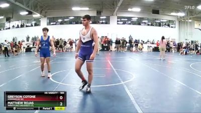 185 lbs Champ. Round 1 - Matthew Rojas, Wrestling University-FL vs Greyson Cotone, Hononegah WC