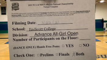 Endicott College [Virtual Advanced All-Girl Open Finals] 2021 NCA & NDA Collegiate Cheer & Dance Championship