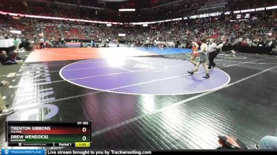 D1-182 lbs Quarterfinal - Drew Wendzicki, Kaukauna vs Trenton Gibbons, Pulaski