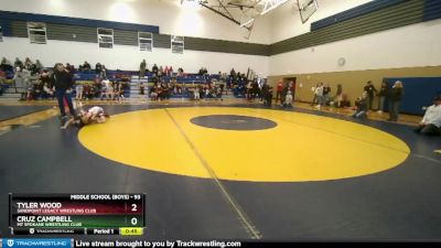 93 lbs Round 2 - Tyler Wood, Sandpoint Legacy Wrestling Club vs Cruz Campbell, Mt Spokane Wrestling Club