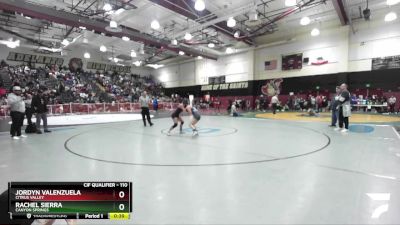 110 lbs Cons. Semi - Jordyn Valenzuela, Citrus Valley vs Rachel Sierra, Canyon Springs