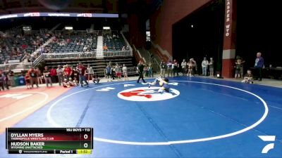113 lbs Round 1 - Dyllan Myers, Thermopolis Wrestling Club vs Hudson Baker, Wyoming Unattached