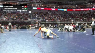 3A-190 lbs 3rd Place Match - Brayden Koester, Bettendorf vs Cole Martin, Ames