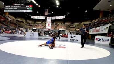 Cadet Girls - 110 lbs Cons. Semis - Camila Villacreses, Redwood High School Wrestling vs Carlie Williams, Blazers Wrestling Club