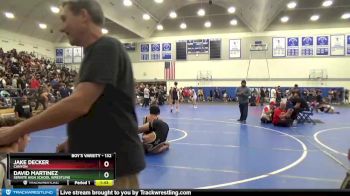 132 lbs Champ. Round 2 - Jake Decker, Canyon vs David Martinez, Servite High School Wrestling