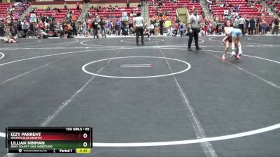 65 lbs Cons. Round 2 - Izzy Parrent, Wichita Blue Knights vs Lillian Hinman, Gray County Kids Wrestling