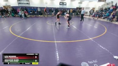 105 lbs Cons. Round 2 - Levi Rogers, Powell Middle School vs Desmond Baer, Powell Middle School