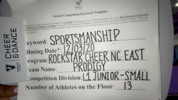 Rockstar Cheer NC East - Prodigy [Level 1 L1 Junior - Small] Varsity All Star Virtual Competition Series: Event VI