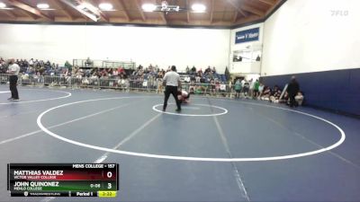 157 lbs Cons. Round 2 - John Quinonez, Menlo College vs Matthias Valdez, Victor Valley College