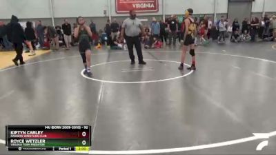 92 lbs Semifinal - Kiptyn Carley, Rangers Wrestling Club vs Royce Wetzler, Virginia Team Predator