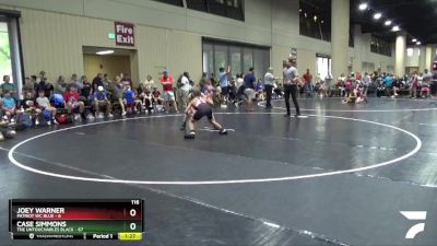 116 lbs Round 3 (6 Team) - Case Simmons, The Untouchables Black vs Joey Warner, Patriot WC Blue