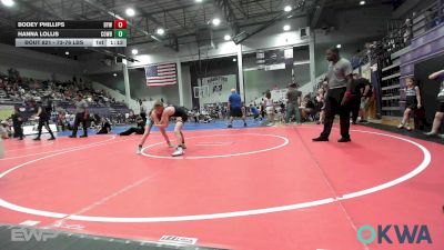 73-76 lbs Semifinal - Bodey Phillips, Bristow Elementary Wrestling Club vs Hanna Lollis, Cowboy Wrestling Club