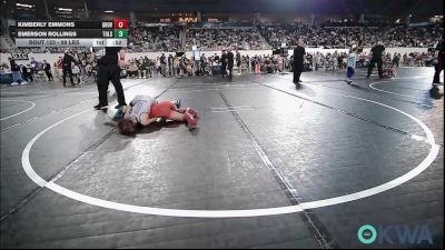 98 lbs Consolation - Kimberly Emmons, Grove Takedown Club vs Emerson Rollings, Tulsa Blue T Panthers