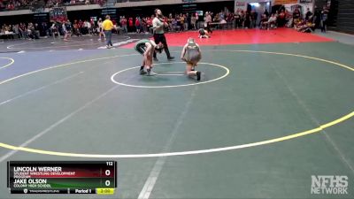 112 lbs Champ. Round 1 - Lincoln Werner, Student Wrestling Development Program vs Jake Olson, Colony High School