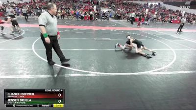 70 lbs Cons. Round 4 - Chance Primmer, Prairie Du Chien vs Jensen Brulla, Grafton Raptors