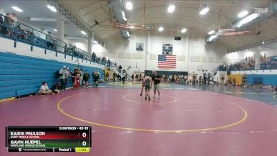 85-91 lbs Round 2 - Kaidis Paulson, Cody Middle School vs Gavin Huepel, Worland Middle School