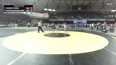 Boys 3A 120 lbs Champ. Round 2 - Andrew Flores, Lincoln (Tacoma) vs Kaidn Montgomery-Jones, Ridgeline