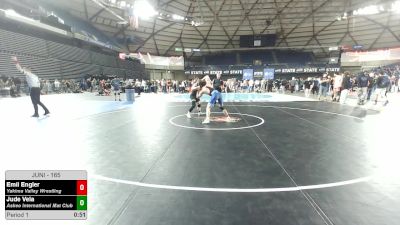 165 lbs Cons. Semis - Emil Engler, Yakima Valley Wrestling vs Jude Vela, Askeo International Mat Club