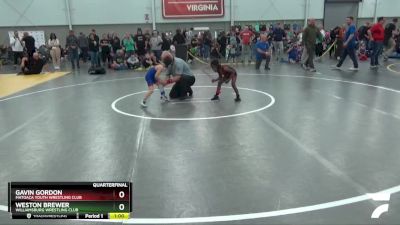 45 lbs Quarterfinal - Gavin Gordon, Matoaca Youth Wrestling Club vs Weston Brewer, Williamsburg Wrestling Club