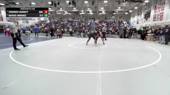 Boys 215 lbs Cons. Semi - Andrew Jarrett, Burlingame&nbsp;Boys vs Mateo Jimenez, Saint Francis Boys