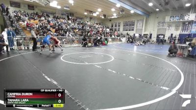 145 lbs Cons. Round 2 - Tamara Lara, Santa Ana Valley vs Campria Duron, Colton