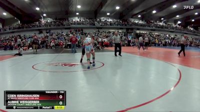 110 lbs Cons. Round 2 - Coen Isringhausen, JC Youth Wrestling Club-AAA  vs Aubrie Weisgerber, Jackson County Wrestling-AAA