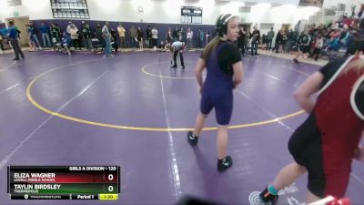 120 lbs Semifinal - Taylin Birdsley, Thermopolis vs Eliza Wagner, Lovell Middle School