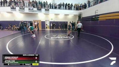 120 lbs Quarterfinal - Jonah Schulz, Cody Middle School vs Afton Cox, Lander Middle School