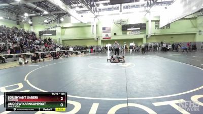 138 lbs Quarterfinal - Soushyant Saberi, Palisades vs Andrew Karnsomprot, EAGLE ROCK