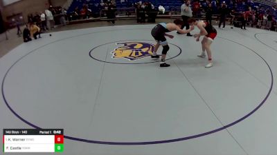 14U Boys - 140 lbs Cons. Round 3 - Korben Warner, Dexter Youth Wrestling Club vs Finnegan Castle, Young Guns Nashville Wrestling