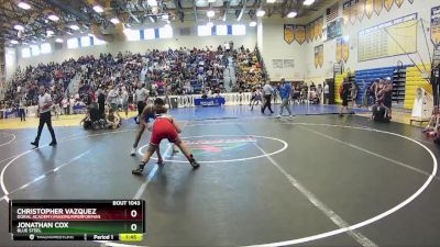 120 lbs Champ. Round 1 - Christopher Vazquez, Doral Academy/MaximumPerforman vs Jonathan Cox, Blue Steel