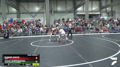 90 lbs Cons. Round 2 - Ethan Worthington, South Central Punishers vs Gunner Wente, Hoxie