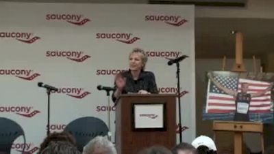 Saucony President Richie Woodworth introduces Wallace Spearmon to the Saucony family