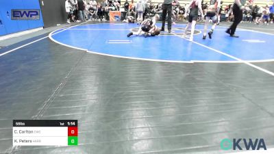 58 lbs Quarterfinal - Cooper Carlton, Cowboy Wrestling Club vs Kamden Peters, Harrah Little League Wrestling