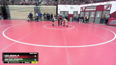 56 lbs Quarterfinal - Greyson Woodcox, Castle Wrestling Club vs Cody Brown Jr, Avon Wrestling Club