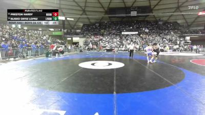 Boys 2A 120 lbs Cons. Round 1 - Eliseo Ortiz Lopez, Lynden vs Preston Hardy, Ridgefield