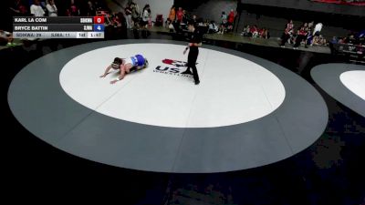 120 lbs Karl La Com, SDIKWA - San Diego-Imperial Kids Wrestling Association vs Bryce Battin, SJWA - San Joaquin Wrestling Association