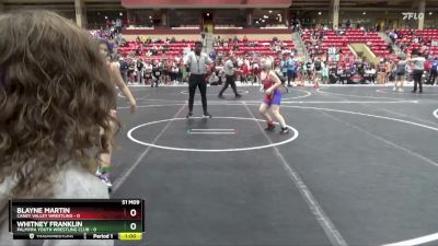 110 lbs Cons. Round 2 - Blayne Martin, Caney Valley Wrestling vs Whitney Franklin, Palmyra Youth Wrestling Club