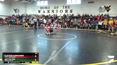 120 lbs Cons. Semi - Kiptyn Cox, Wapsie Valley vs Clayton Kuboushek, South Winneshiek