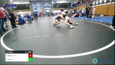 132 lbs 3rd Place - Sammy Byers, Harrah Little League Wrestling vs Ralfie Cox, Weatherford Youth Wrestling