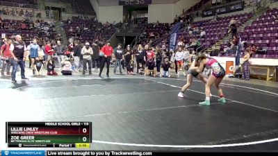 115 lbs Cons. Round 1 - Lillie Linley, Wrecking Crew Wrestling Club vs Zoe Greer, Betterman Elite Wrestling