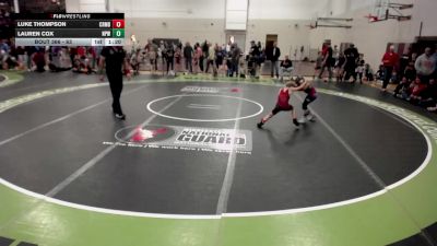 63 lbs Cons. Quarters - Lauren Cox, New Prague Wrestling vs Luke Thompson, Coon Rapids Mat Bandits Wrestling Club