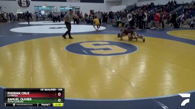 106 lbs Cons. Round 5 - Phoenix Cruz, La Mirada vs Samuel Olivier, Notre Dame/Riv