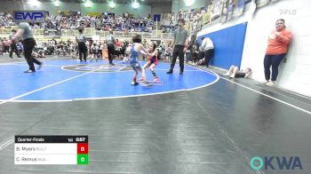 43 lbs Quarterfinal - Baylor Myers, Bridge Creek Youth Wrestling vs Charlotte Remus, Barnsdall